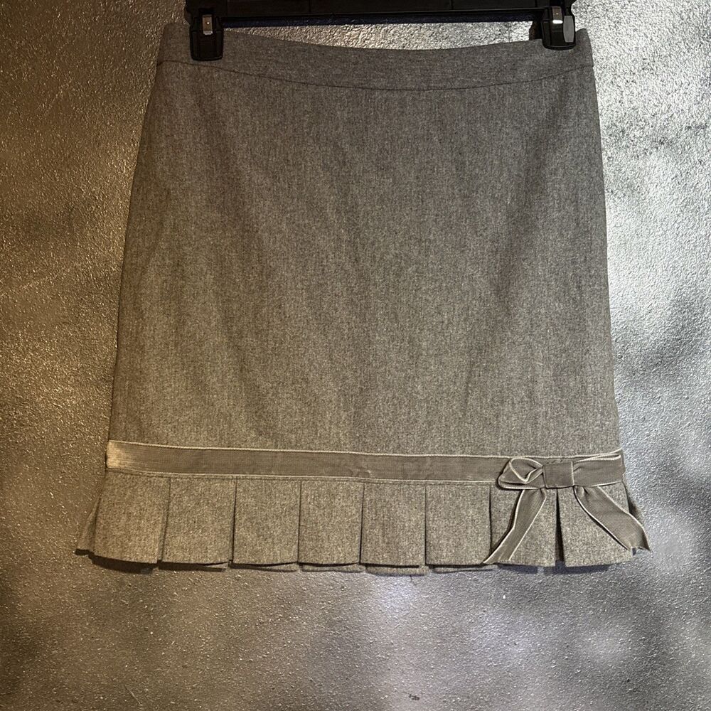 Banana Republic Gray Wool Blend Skirt 4 Velour Bow Hem Pleats Preppy Academia